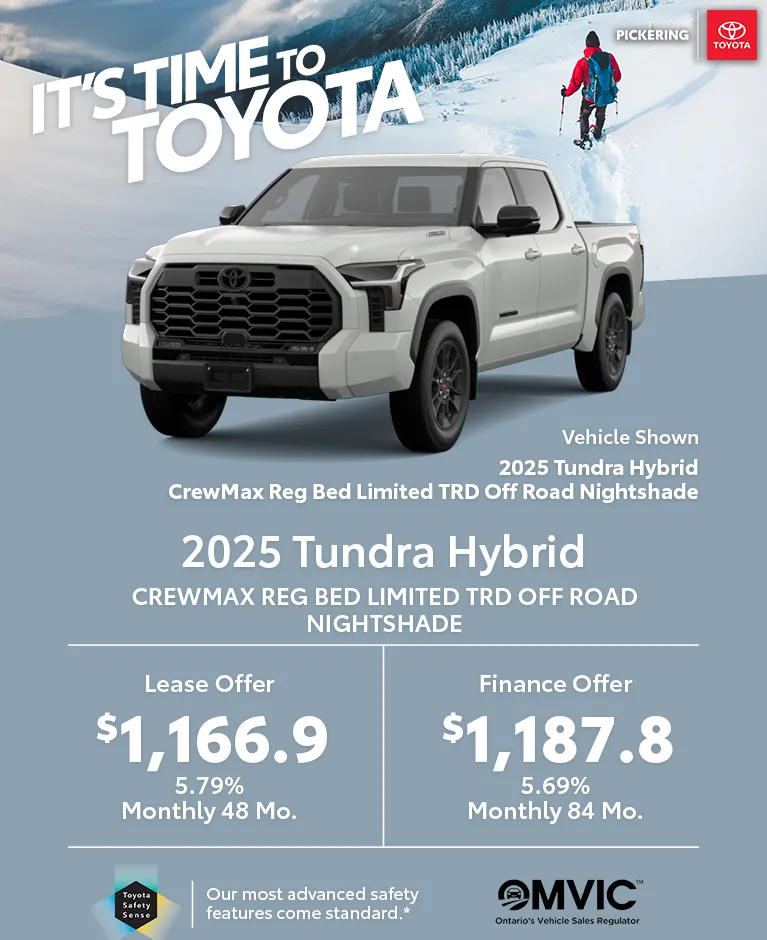 It's time to Toyota 2025 Toyota Tundra Hybrid CrewMax Reg Bed Limited TRD Off Road Nightshade @ Pickering Toyota