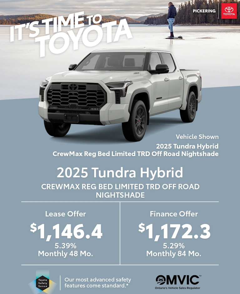 It's time to Toyota 2025 Toyota Tundra Hybrid CrewMax Reg Bed Limited TRD Off Road Nightshade @ Pickering Toyota