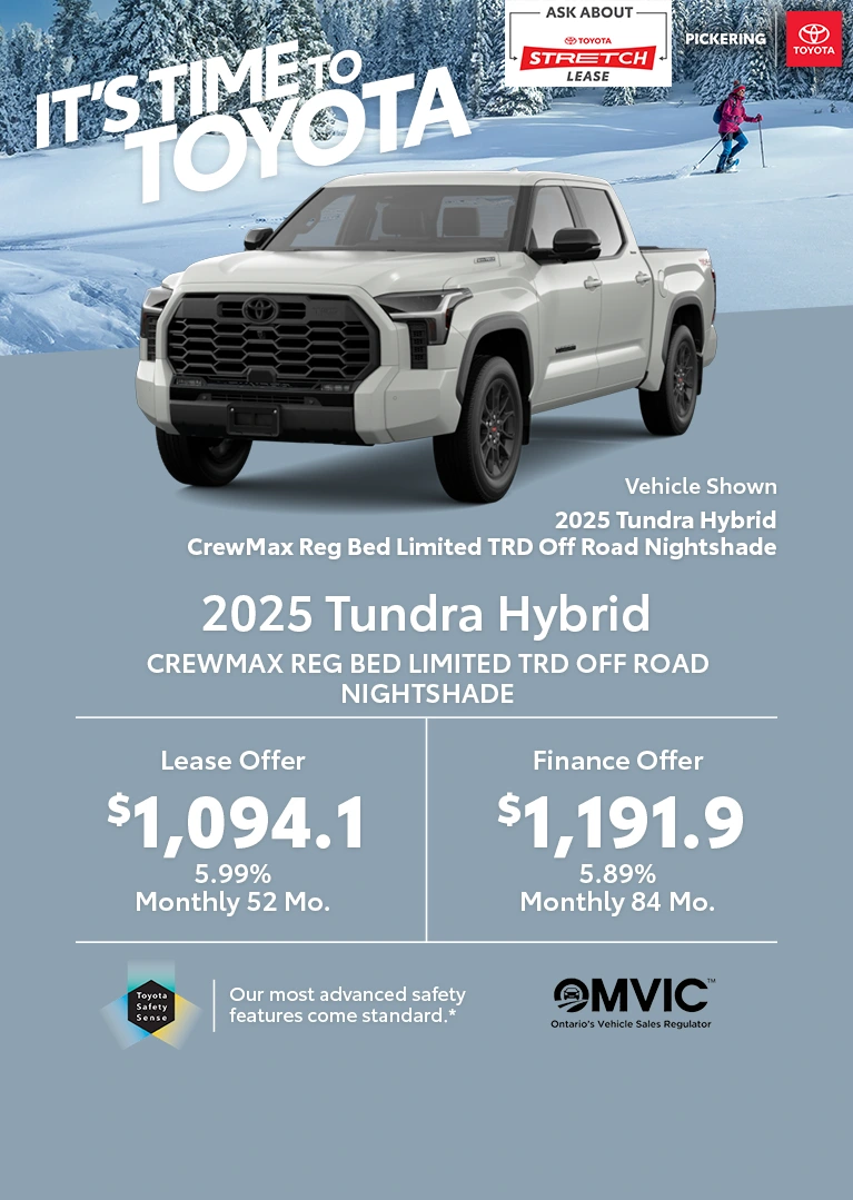 It's time to Toyota 2025 Toyota Tundra Hybrid Crewmax Reg Bed Limited TRD Off Road Nightshade Deals @ Pickering Toyota